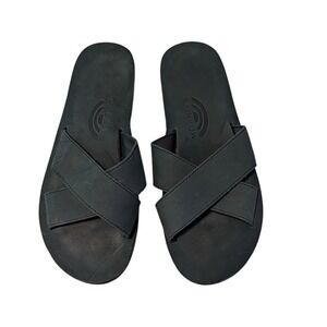 Rainbow Premier Leather Sandals Top Sole Cross Strap Slide Black Women's 8